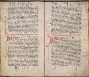 AA7 folios 34 verso et 35 recto : Lettres du sénéchal de Provence Pierre d'Acigné (1405-1423) datant de 1410, montrant la richesse et le soin apportés au décor notamment à la lettrine P