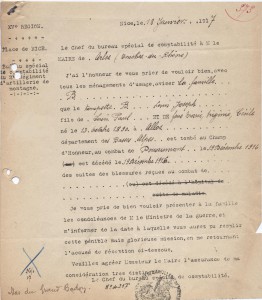 Document 1 : Lettre avis de décès du bureau spécial de comptabilité du 2ème régiment de montagne de Nice adressée au maire d'Arles