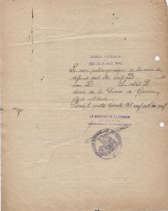 Document 2 :  Verso de l'acte  de décès militaire du 6 août 1920
